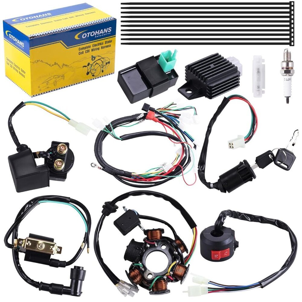 Complete Electrics Wiring Harness Coil Stator Solenoid Relay CDI Spark Plug for